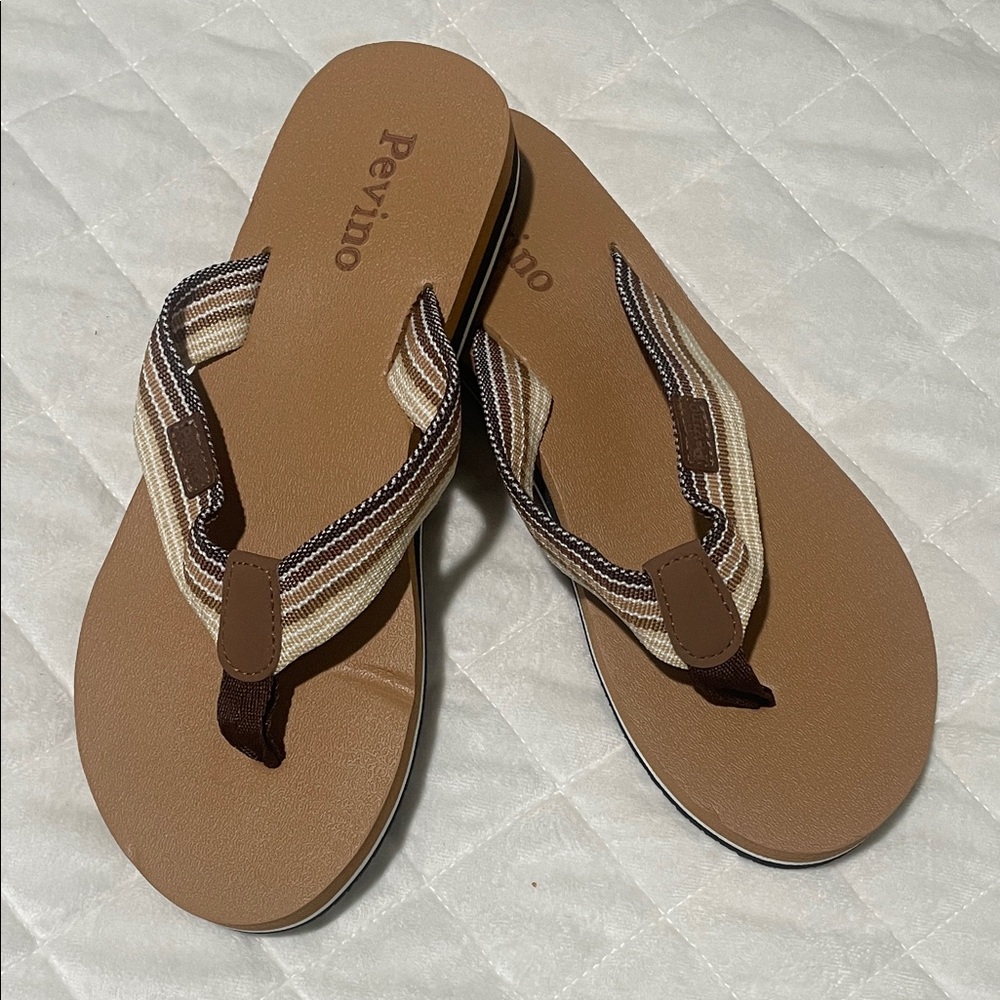 Pevino Brown and Tan Flip Flops